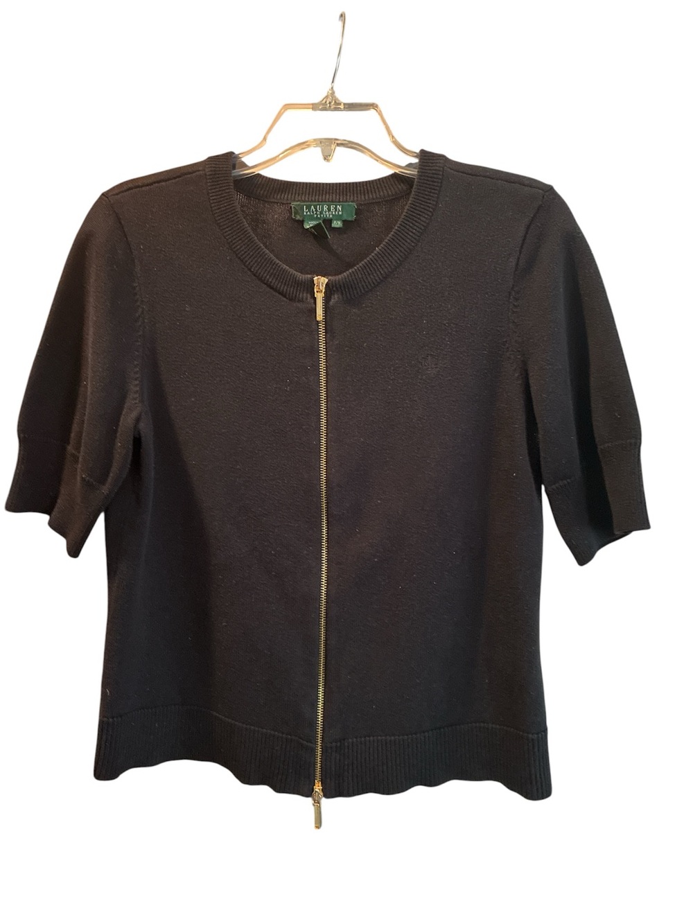 Lauren Ralph Lauren Petite 100% Cotton Black Zip Up Cardigan. Size Medium.